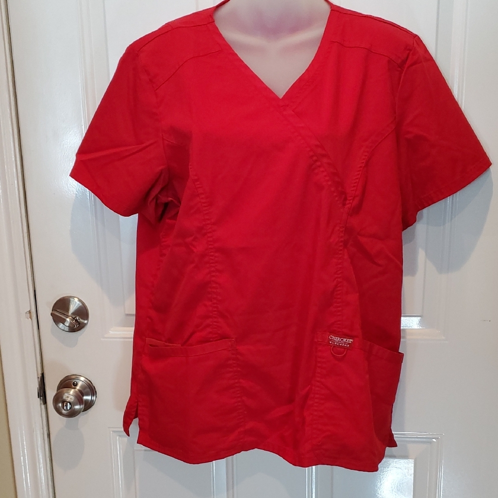 Cherokee Women's Bright Red V-Neck Scrub Top